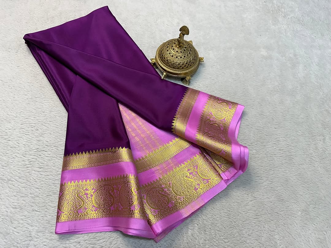 Vibrant Contrasts: Mysore Silk Sarees with Mango Bentex Border