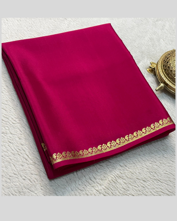 Pink Plain Small Border Crepe Mysore Silk Saree