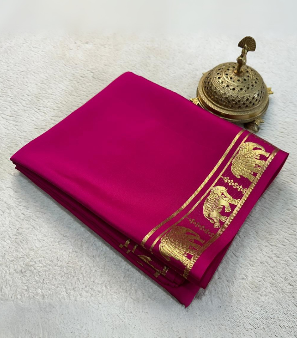Pink Women Mysore Silk Saree With Blouse