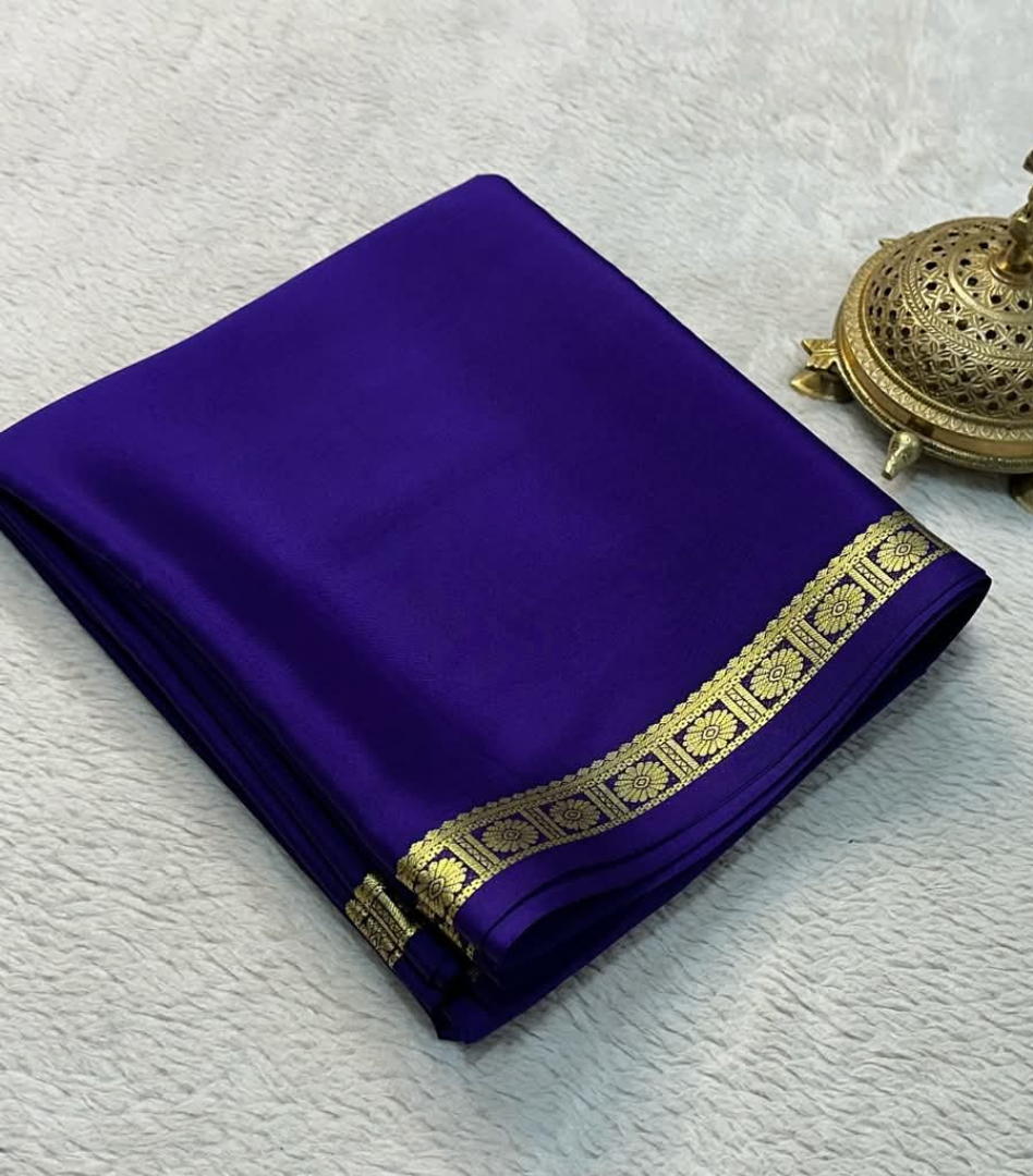 Mysore Silk Saree in Beautiful Zari Border in Purple Colour.