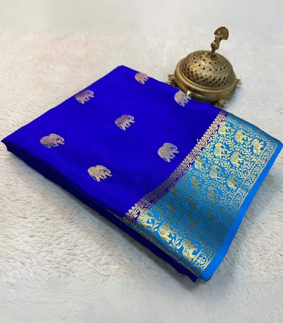 Soft mysore silk saree with elephant zari and contrast border