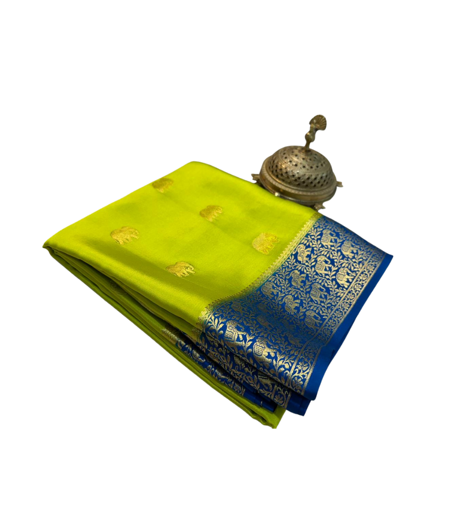 Green and Blue Crepe Silk Blend Saree with Blouse Piece