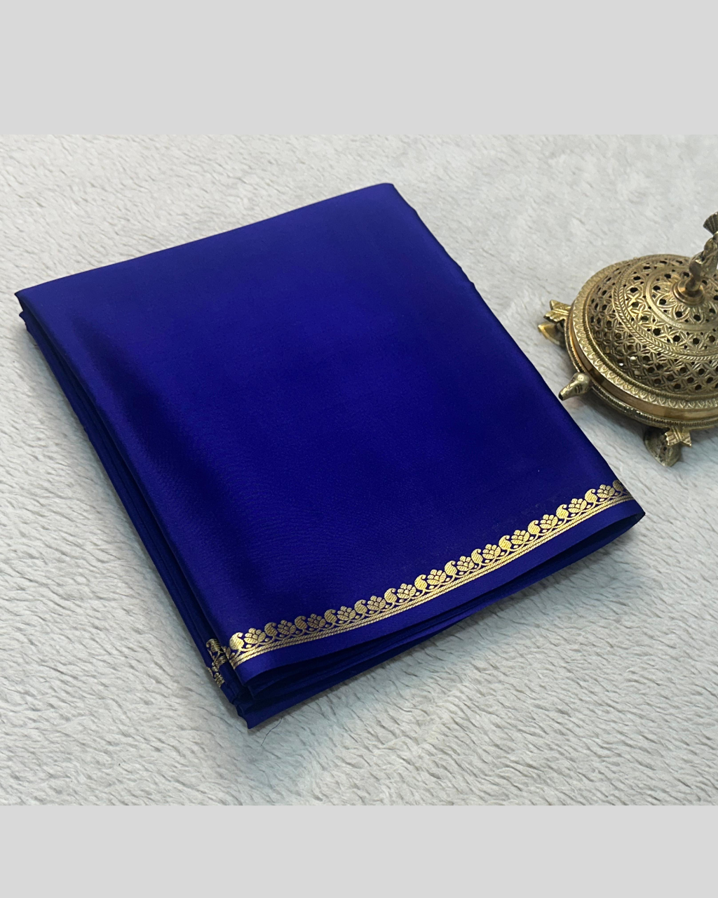 Navy Blue Mysore Crepe Silk Sarees with Blouse.
