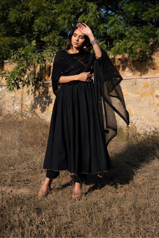 Black Georgette Long Maxi Gown With Dupatta