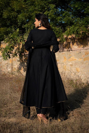 Black Georgette Long Maxi Gown With Dupatta