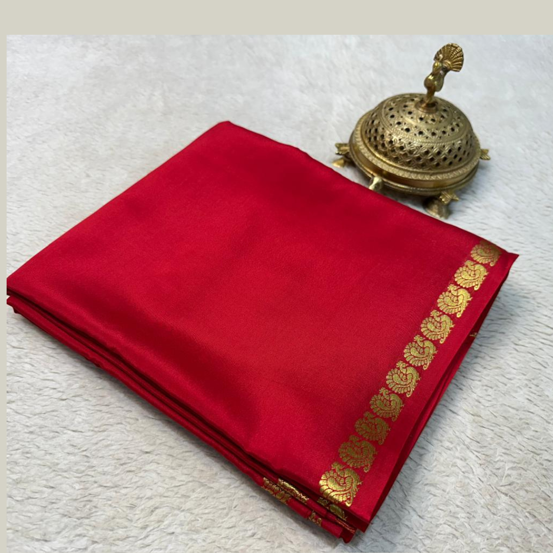 Red Women Silk Saree with Blouse Piece