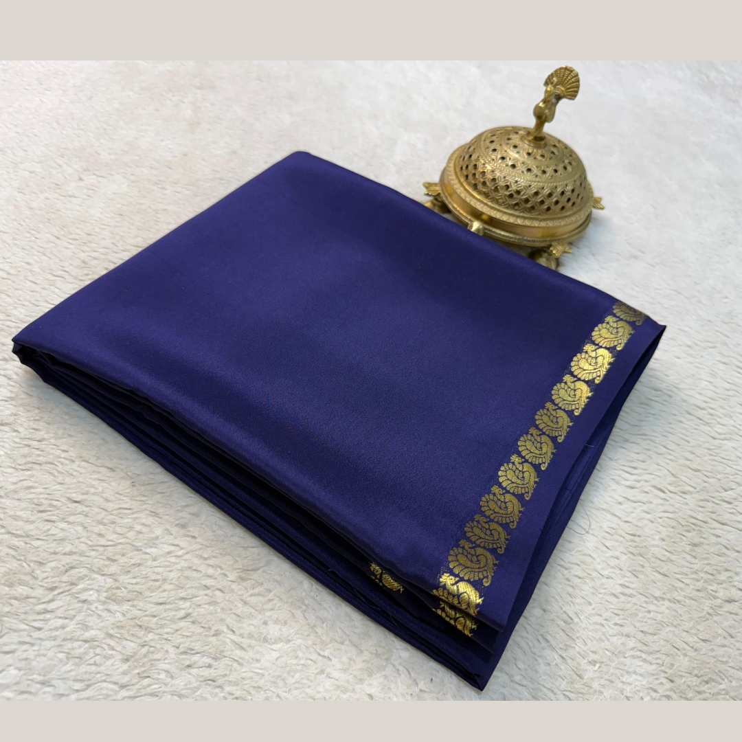 Navy Blue Semi Mysore Silk with rich border