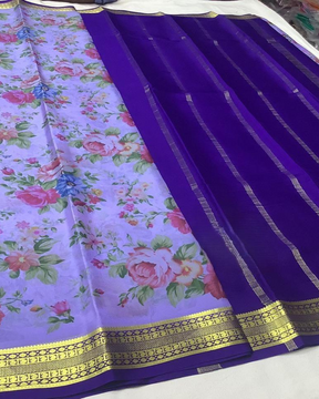 Exclusive pure crepe printed mysore silk sarees