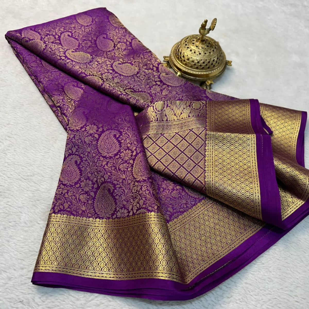 Brocade Mysore Silk saree Purple colour and Blouse.