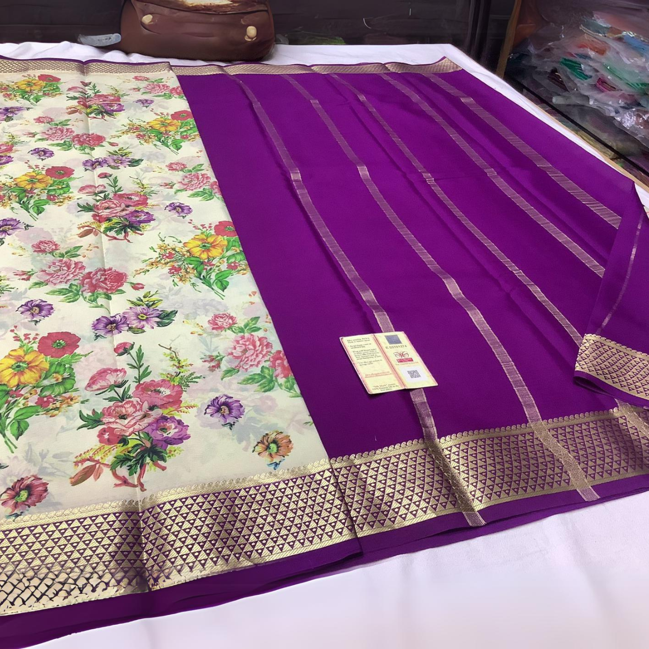 Purple Pure Crepe Mysore Silk Sarees