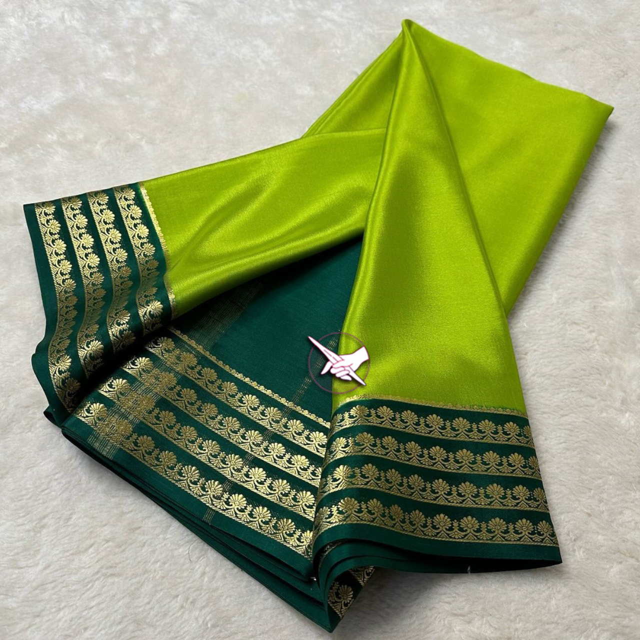 Green Zari Border Plain Mysore Silk Saree