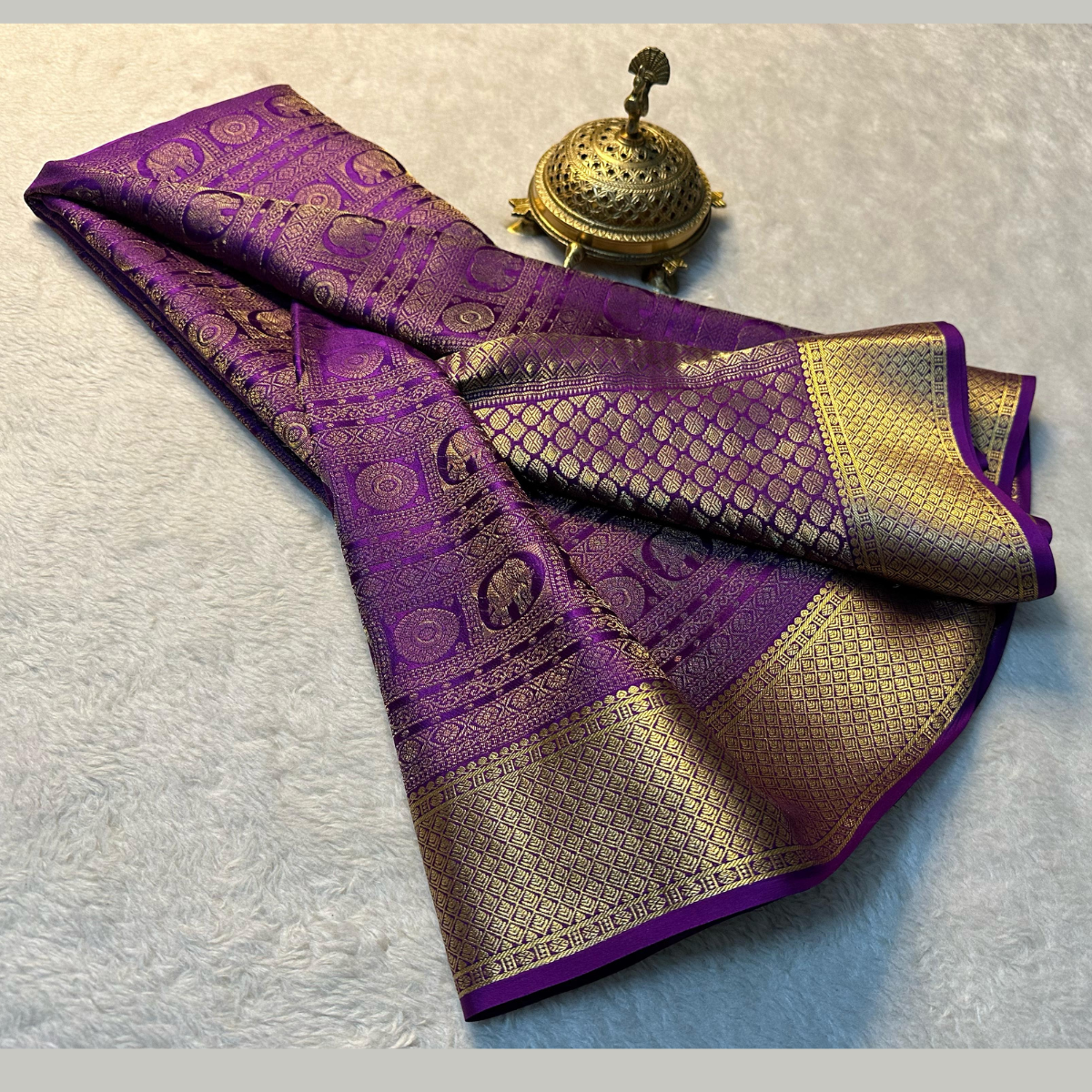 Purple Mysore Silk Brocade saree in gold border