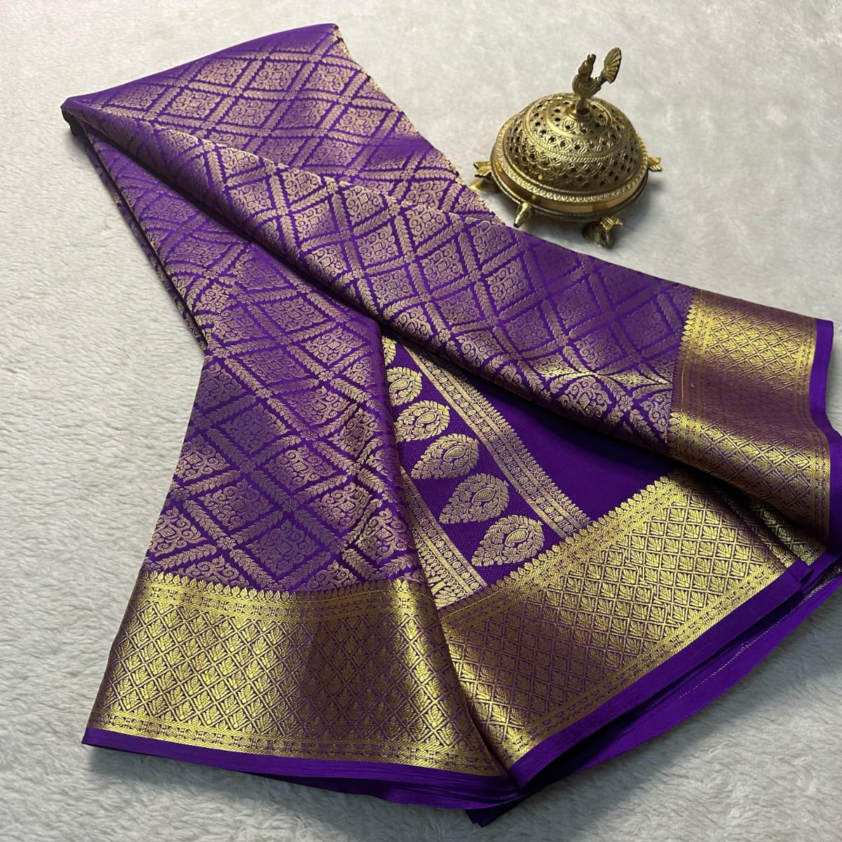 Dark Purple Brocade saree with Blouse .