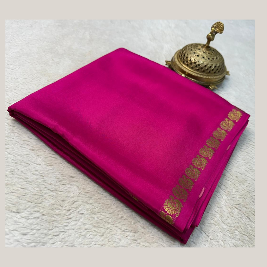 Mysore Silk Pink Saree with Small Rich Pallu Border