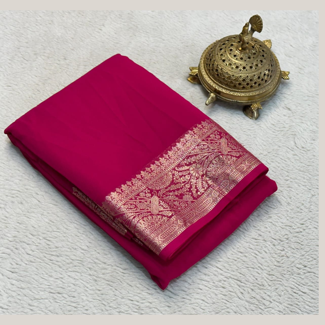 Rani Pink Color Saree with Maching Blouse