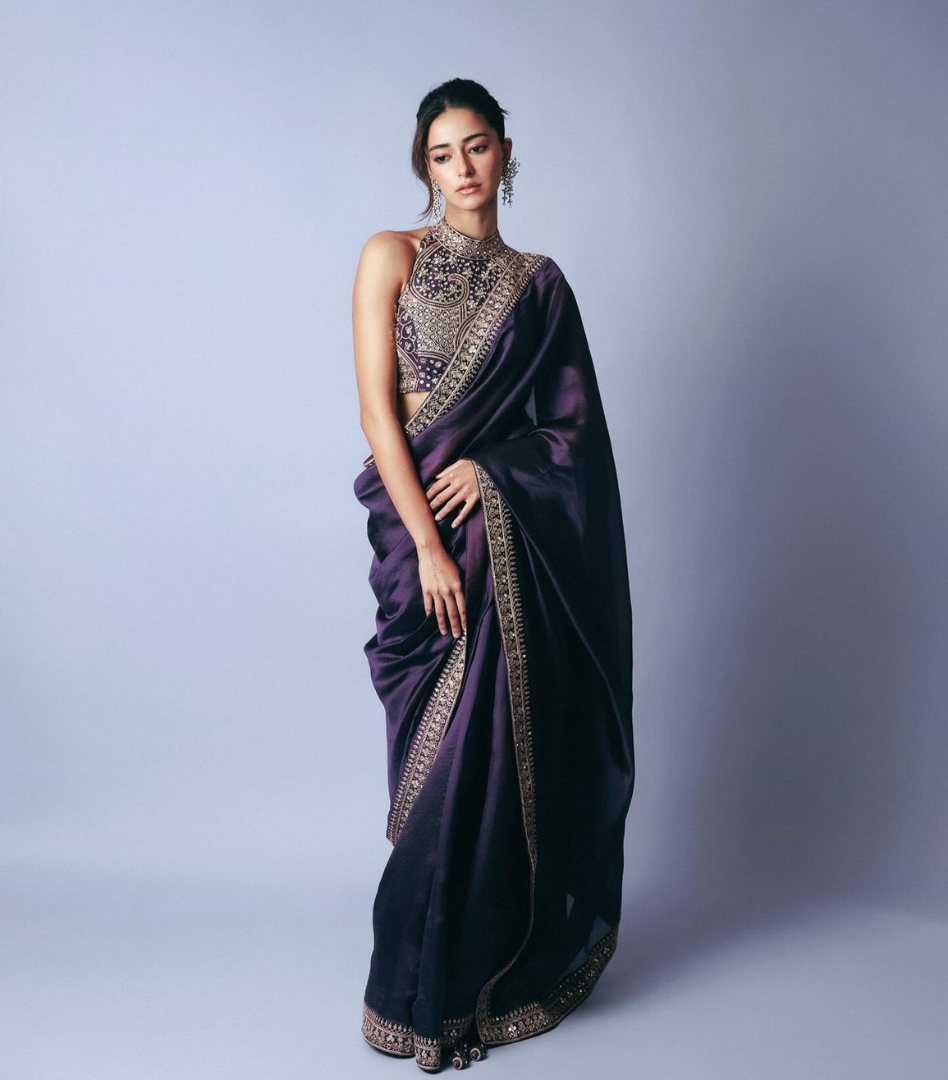 Purple Pure Georgette Fancy Sequin Work Saree With Blouse