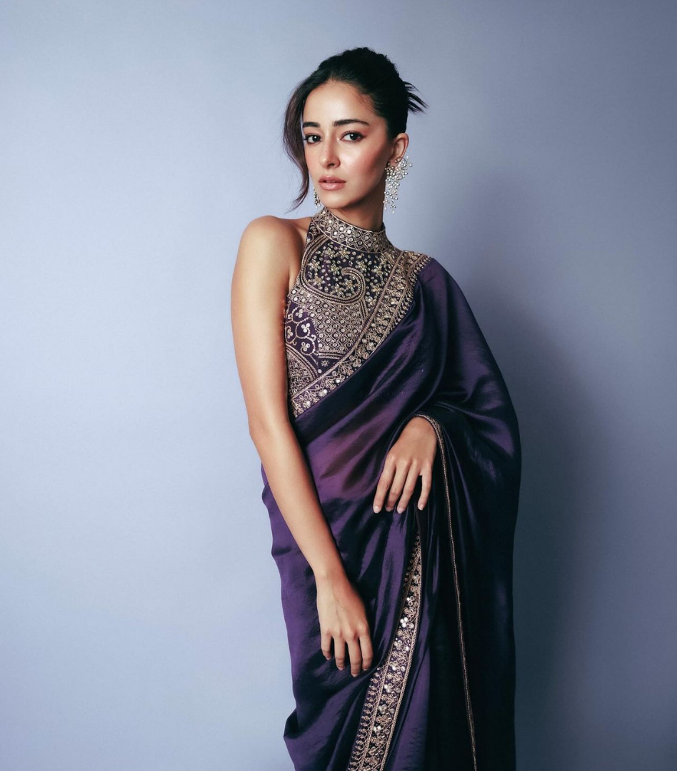 Purple Pure Georgette Fancy Sequin Work Saree With Blouse