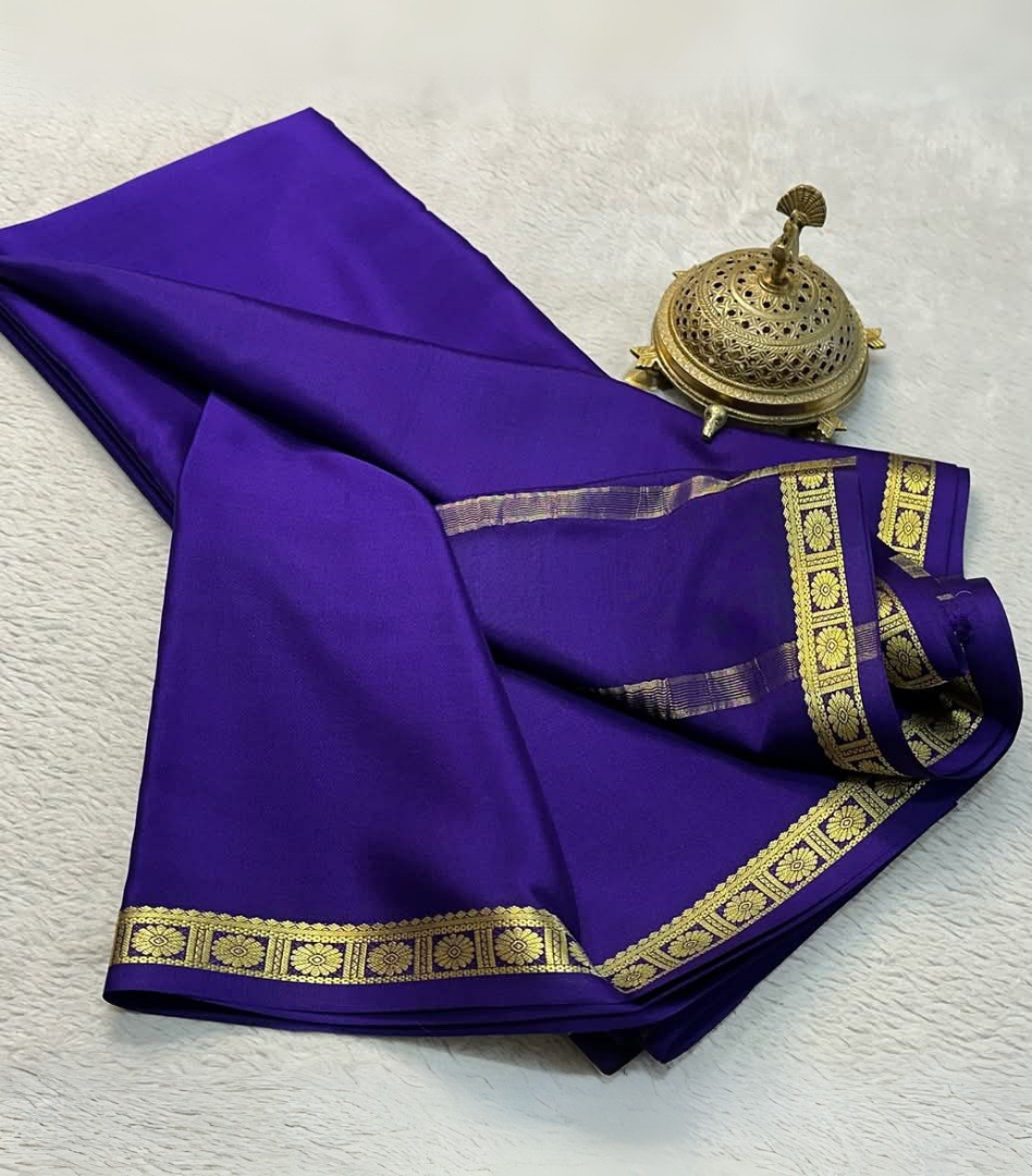 Mysore Silk Saree in Beautiful Zari Border in Purple Colour.