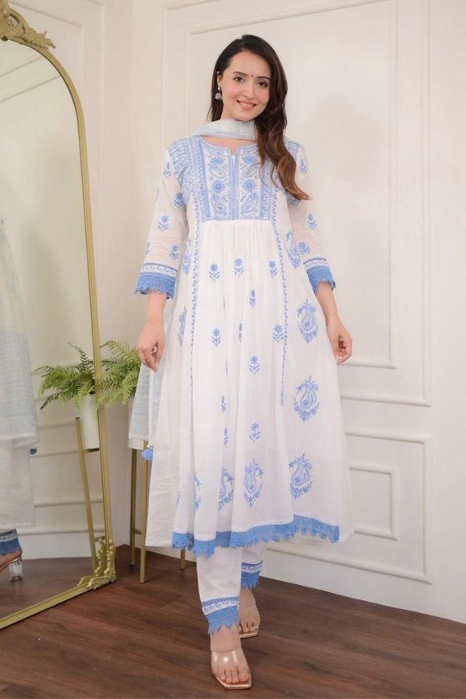 White Chikankari Kurta embroidery suit
