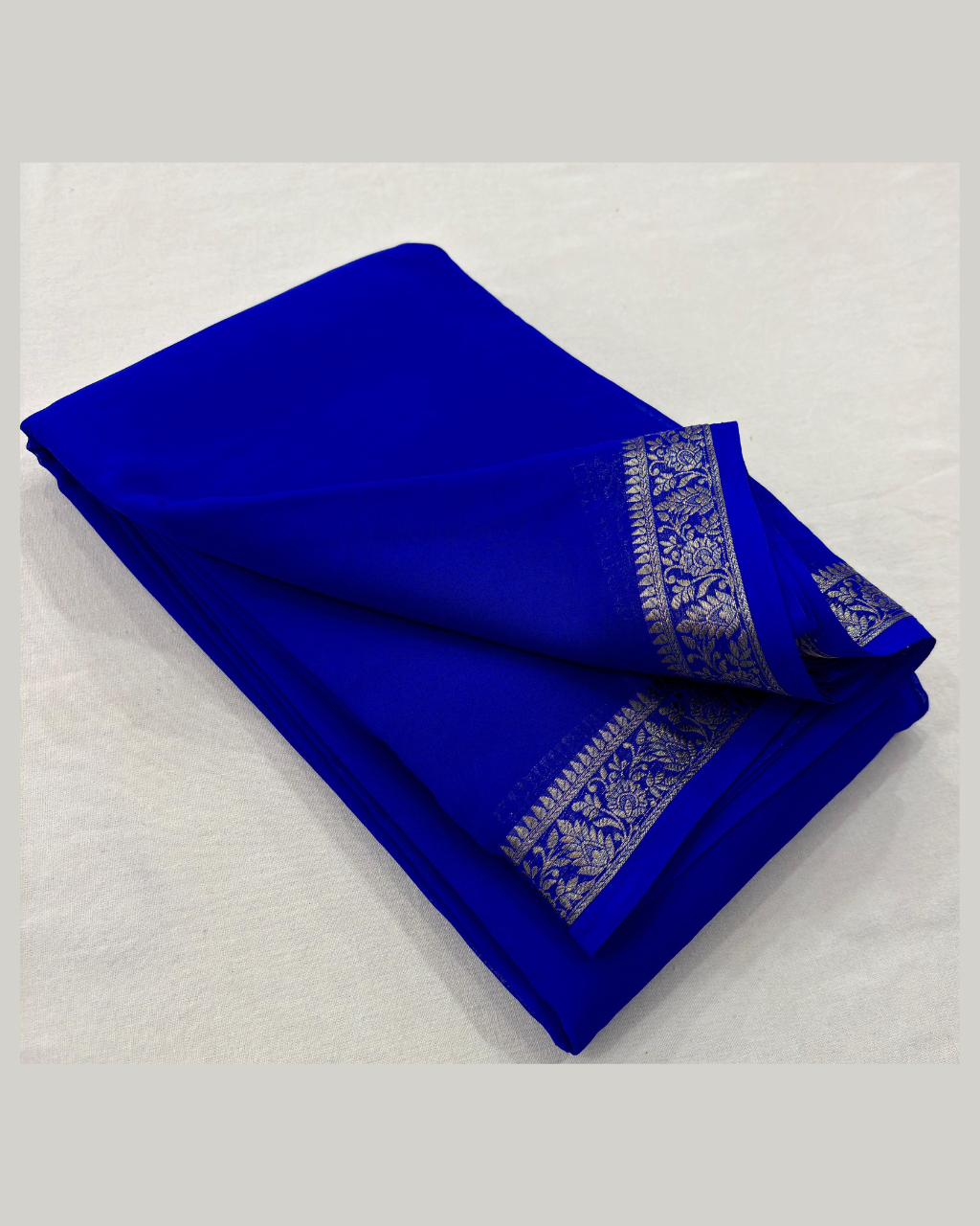 Women Royal Blue Mysore Saree with Zari Border