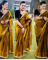 Gold Tissue Saree For Party wear with Velvet Blouse .