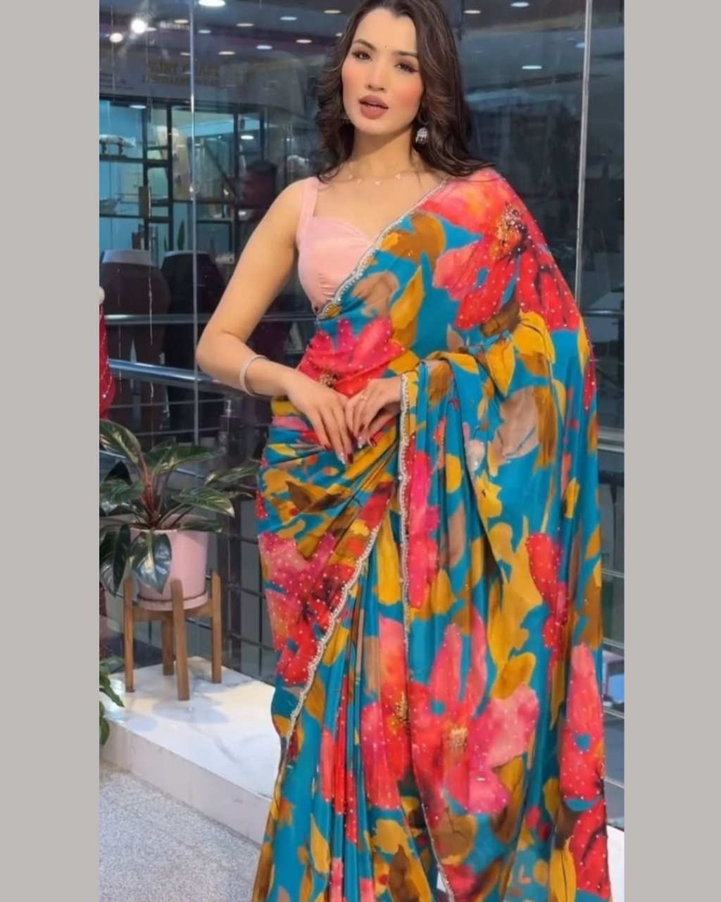 Multicoloured Floral Printed Saree For Women