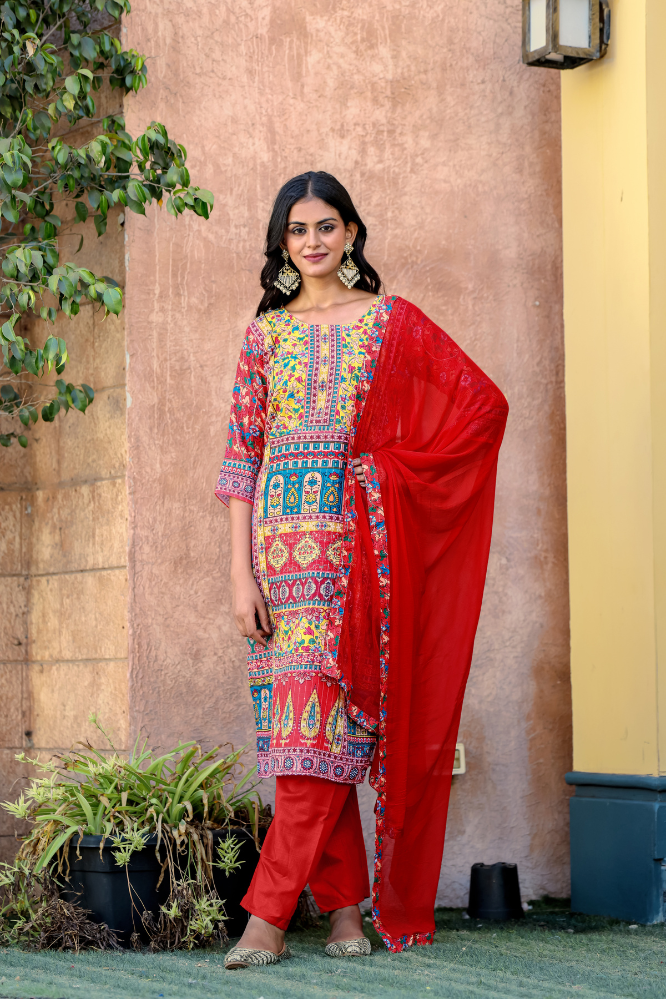 Pakistani Maslin Printed Kurti Set with Dupatta