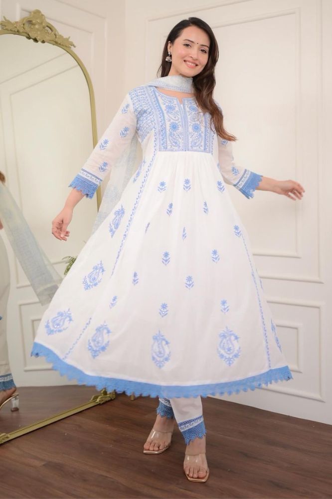 White Chikankari Kurta embroidery suit