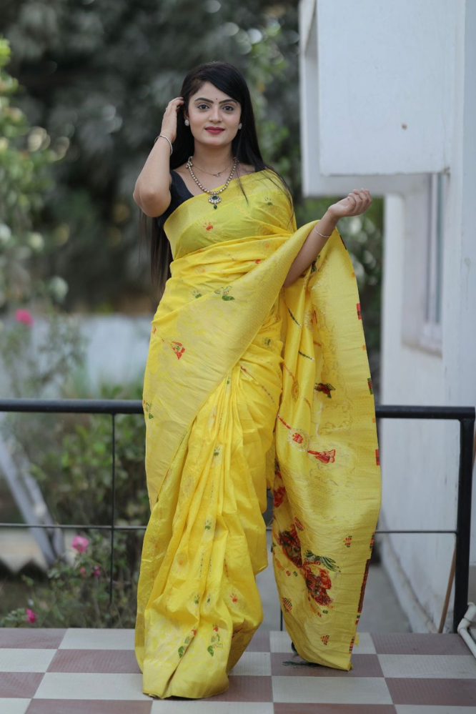 Yellow colour Soft silk saree with Blouse .