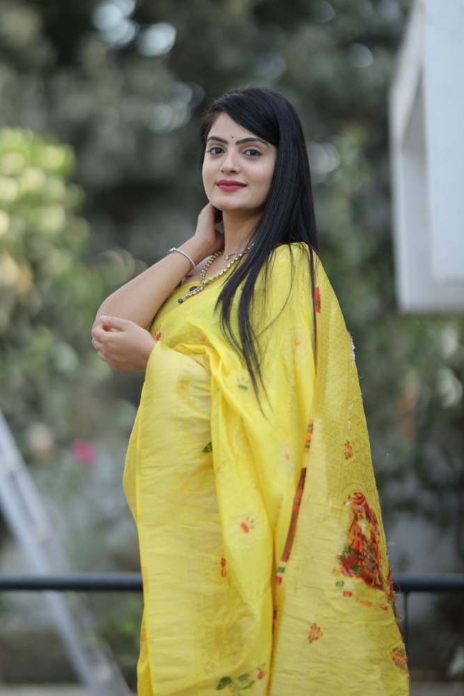 Yellow colour Soft silk saree with Blouse .