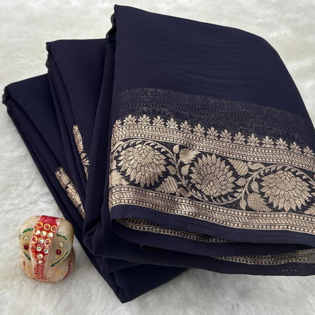 Black Mysore Silk Saree with Zari Border.