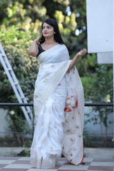 White colour Party wear dolla wedding saree .