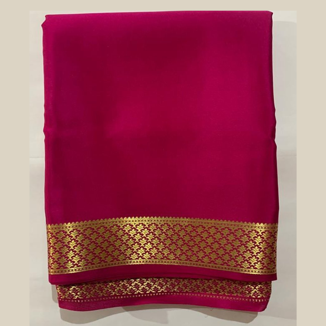 Mysore Silk Saree With Golden Zari Pallu With Blouse - Pink