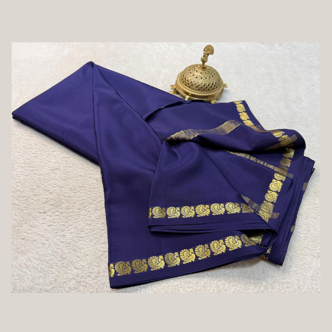 Navy Blue Semi Mysore Silk with rich border
