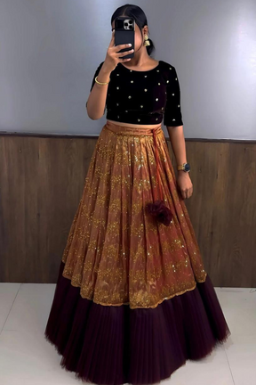 Golden lehenga choli with dupatta