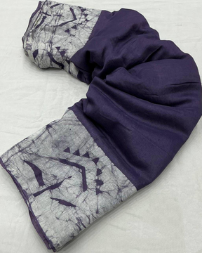 Purple Pure Magic Cotton Batik Linen Saree.