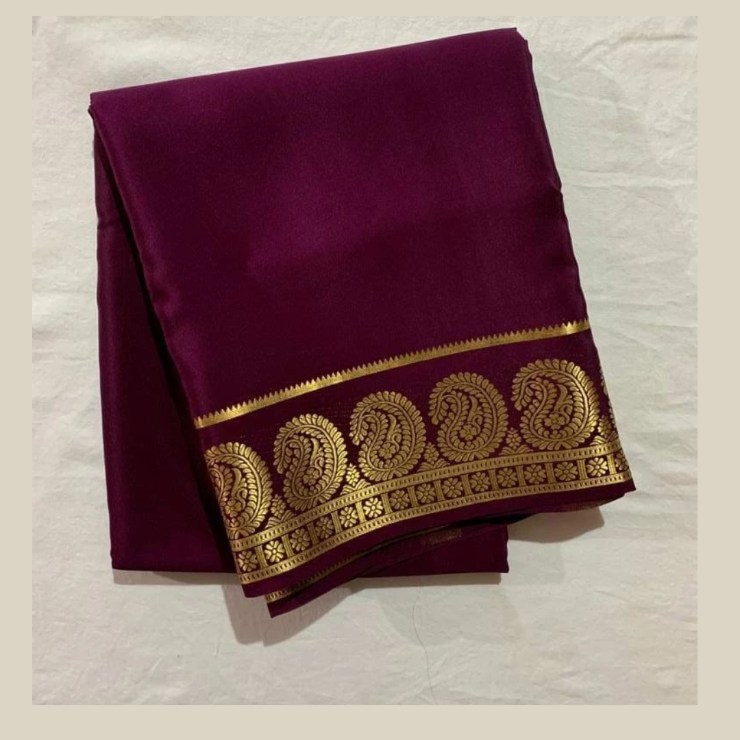 Wine color mysore silk saree with Blouse.