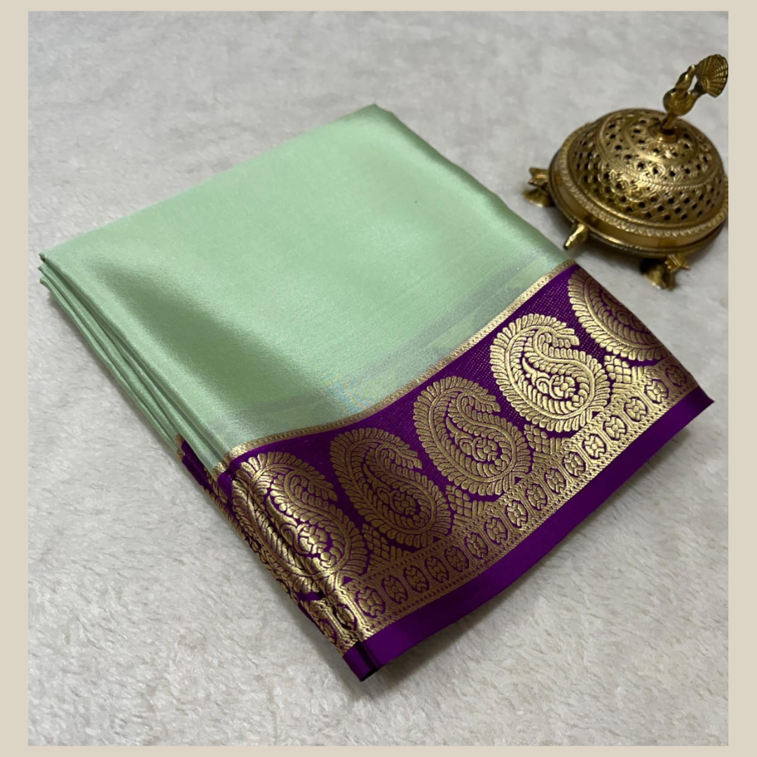 Light Pista and Pure Mysore crepe silk sarees