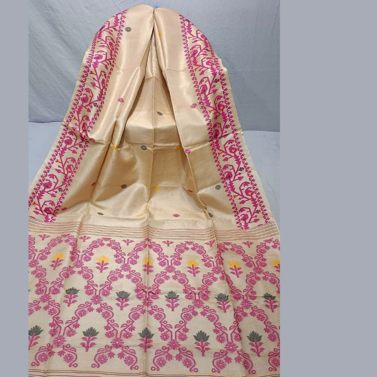 Classic Kanchipuram Silk Saree in Beige with Intricate Patterns