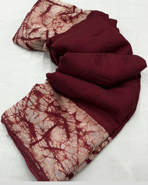 Red colour Pure Magic Cotton Batik Linen Saree.