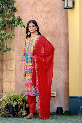 Pakistani Maslin Printed Kurti Set with Dupatta