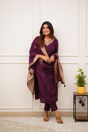 Wine Color Fully Stitched Suit set with Dupataa