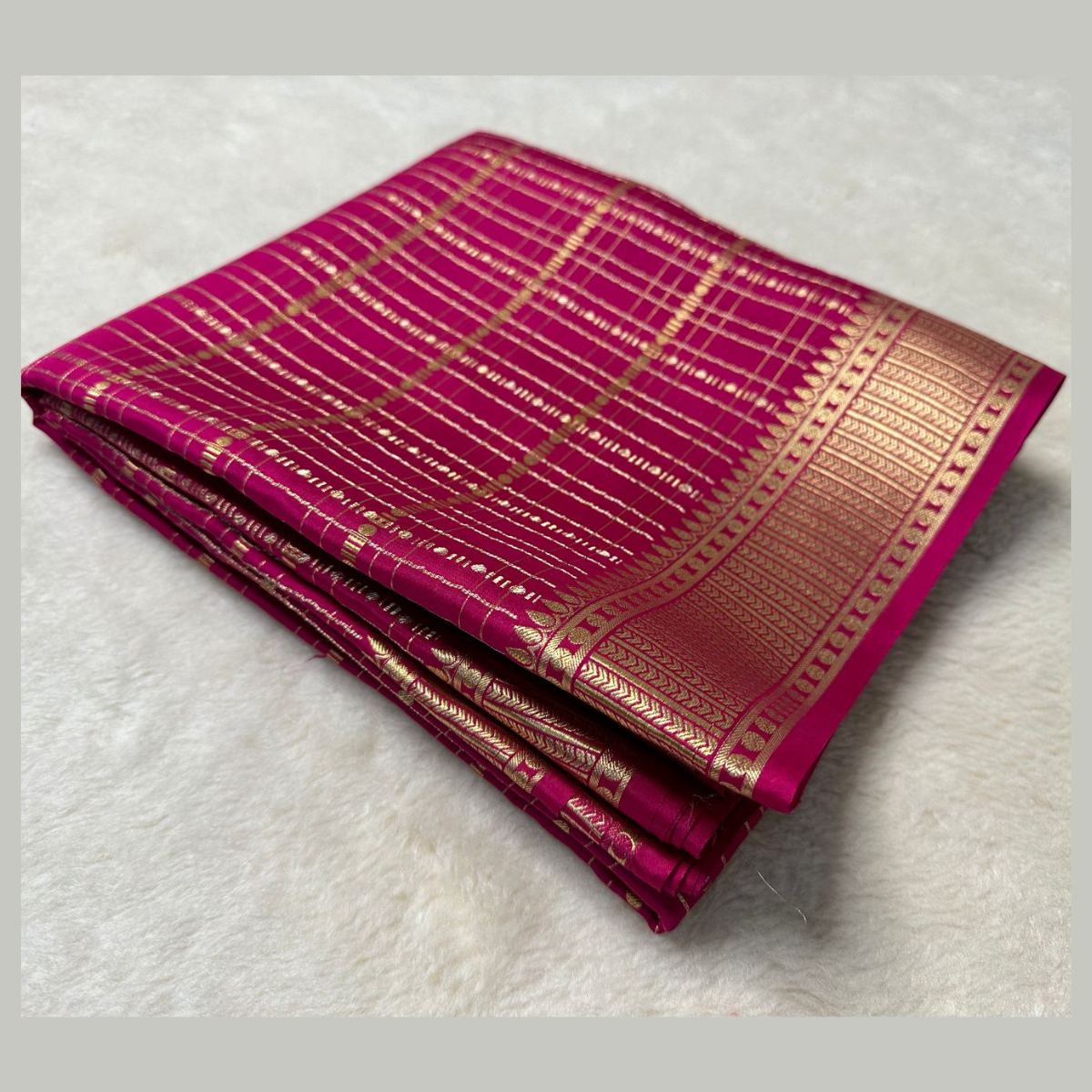 Rani Pink Semi Mysore Silk  Saree with Matching Unstitched Blouse