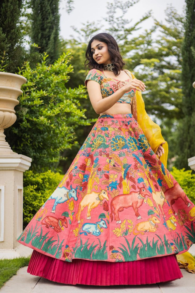 Multicolor Kalamkari lehenga choli with dupatta