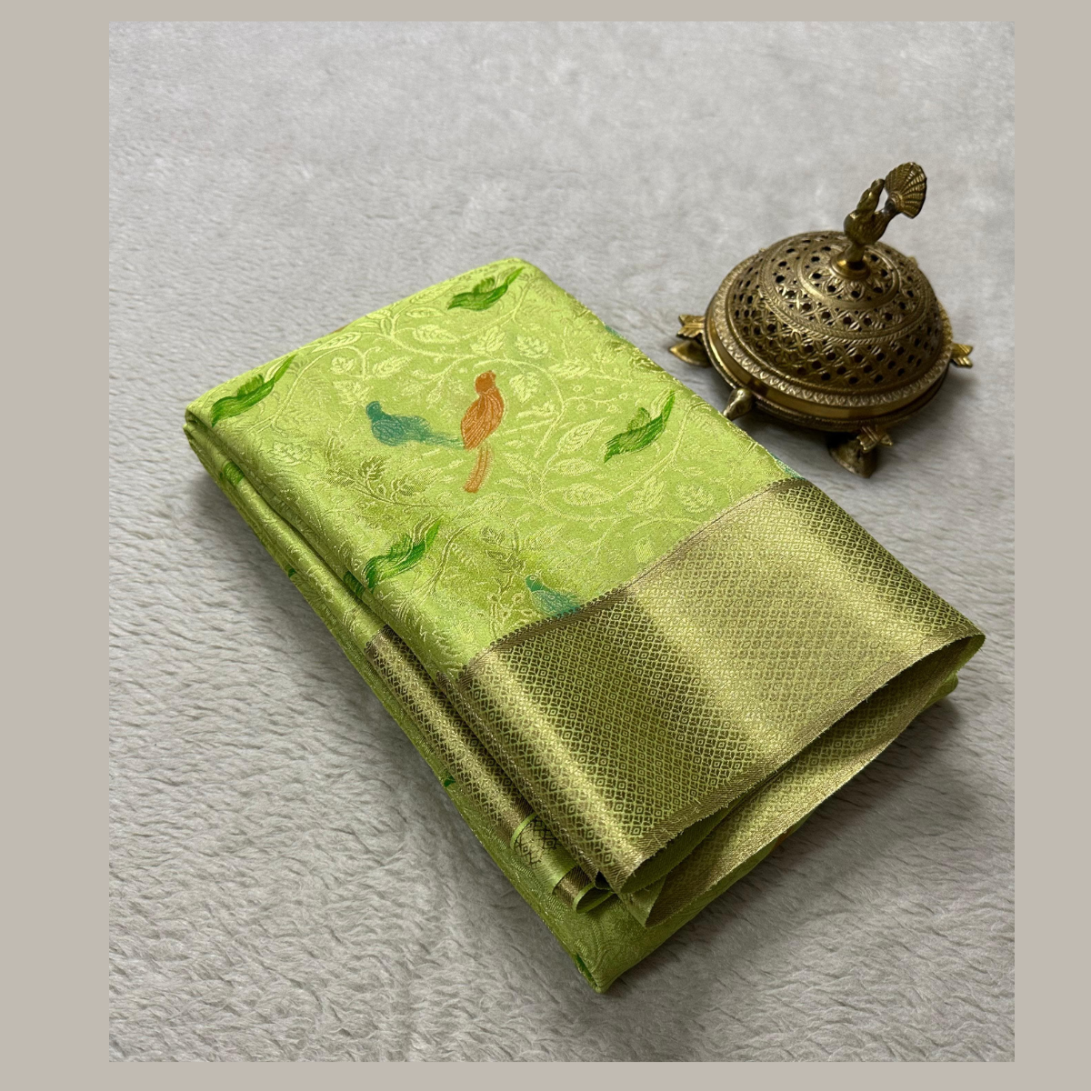 Leaf Green Pure Mysore Silk Brocade Silk Saree