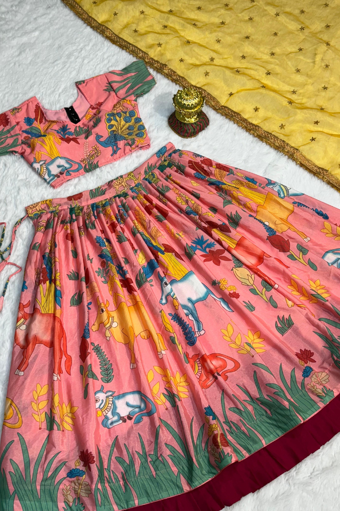 Multicolor Kalamkari lehenga choli with dupatta