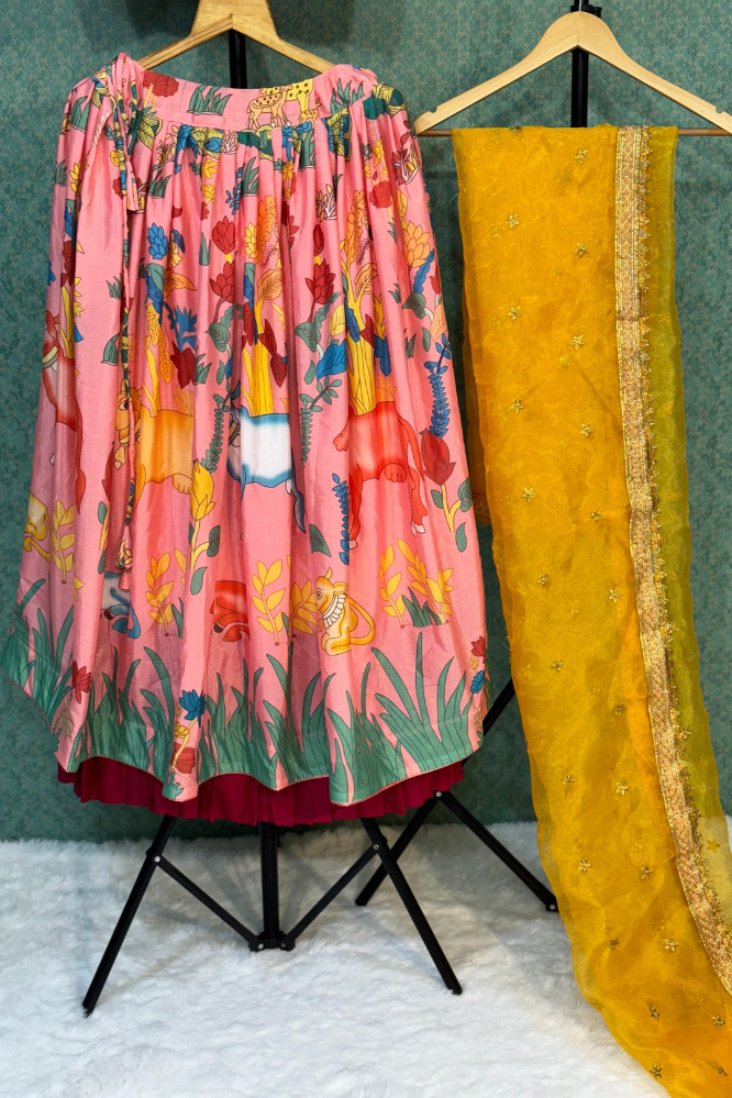 Multicolor Kalamkari lehenga choli with dupatta