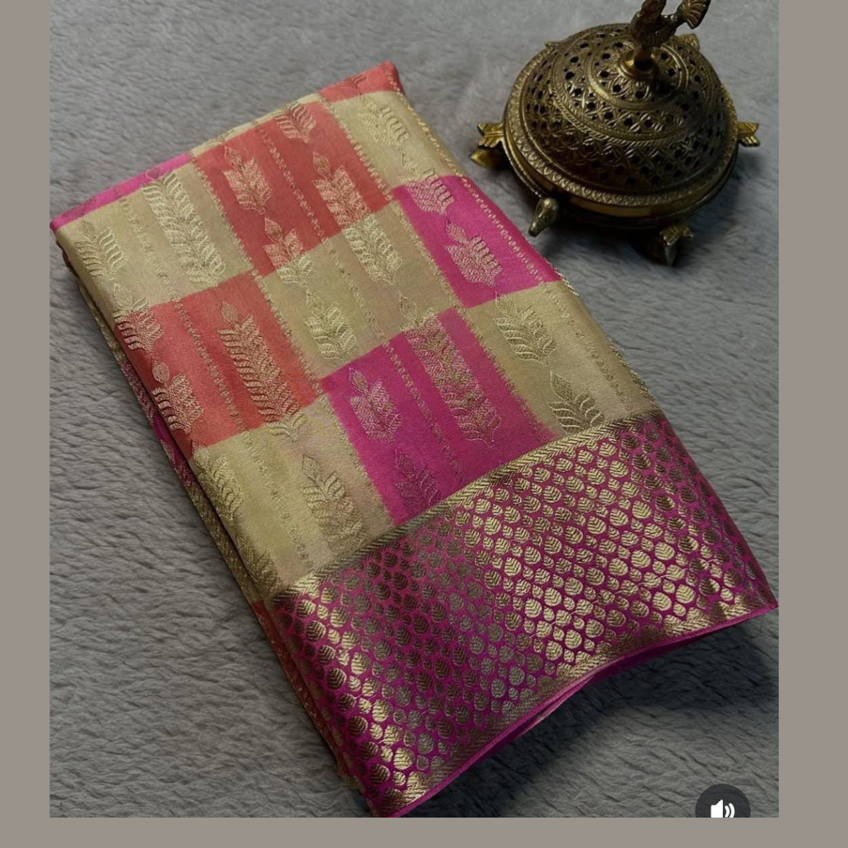 Multicolour Silk Brocade Bridal saree with gold & silver zari Border.