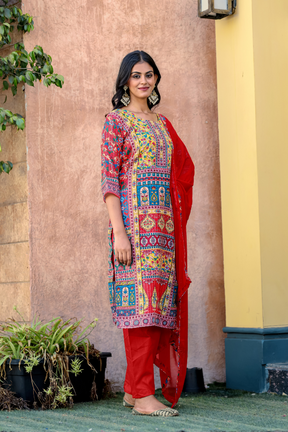 Pakistani Maslin Printed Kurti Set with Dupatta