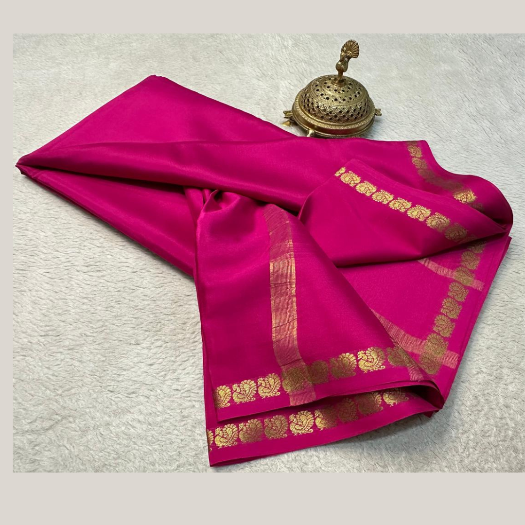 Mysore Silk Pink Saree with Small Rich Pallu Border